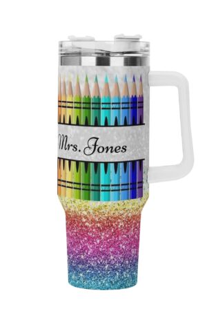 Personalized 40oz Stainless Steel Tumbler Gift With White Handle and Straw