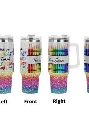 Personalized 40oz Stainless Steel Tumbler Gift With White Handle and Straw