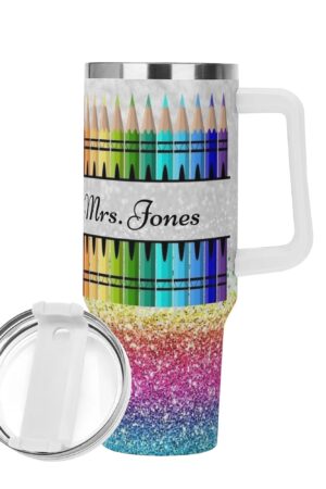 Personalized 40oz Stainless Steel Tumbler Gift With White Handle and Straw