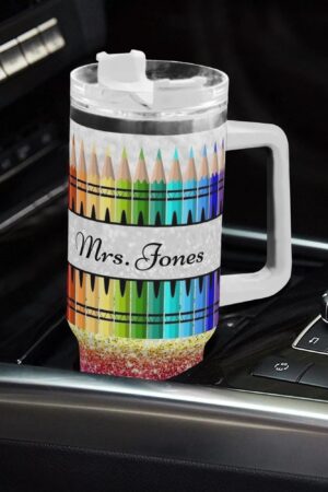 Personalized 40oz Stainless Steel Tumbler Gift With White Handle and Straw