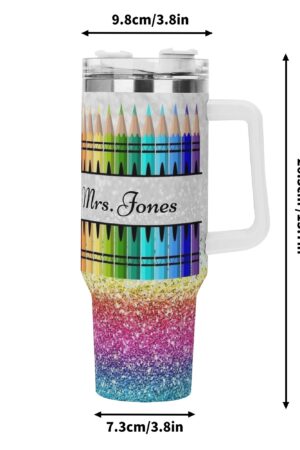 Personalized 40oz Stainless Steel Tumbler Gift With White Handle and Straw