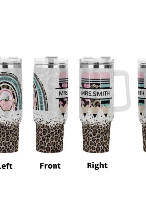 Personalized 40oz Stainless Steel Tumbler Gift With White Handle and Straw