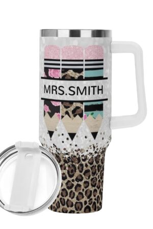 Personalized 40oz Stainless Steel Tumbler Gift With White Handle and Straw