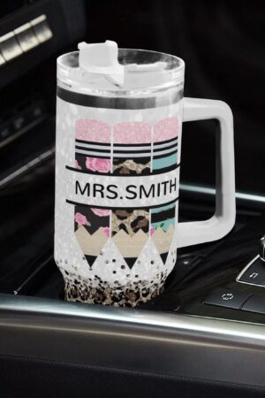 Personalized 40oz Stainless Steel Tumbler Gift With White Handle and Straw