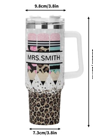 Personalized 40oz Stainless Steel Tumbler Gift With White Handle and Straw