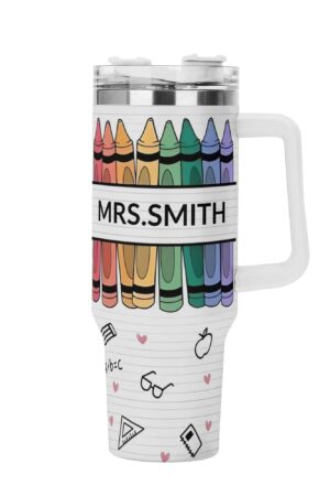 Personalized 40oz Stainless Steel Tumbler Gift With White Handle and Straw