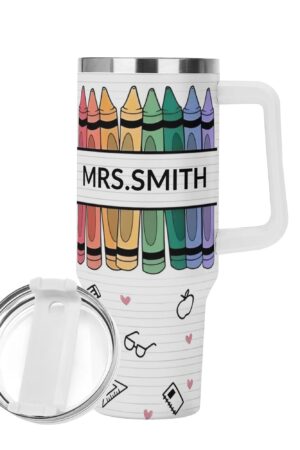 Personalized 40oz Stainless Steel Tumbler Gift With White Handle and Straw