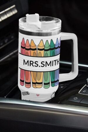 Personalized 40oz Stainless Steel Tumbler Gift With White Handle and Straw