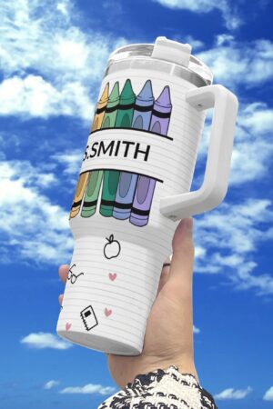 Personalized 40oz Stainless Steel Tumbler Gift With White Handle and Straw