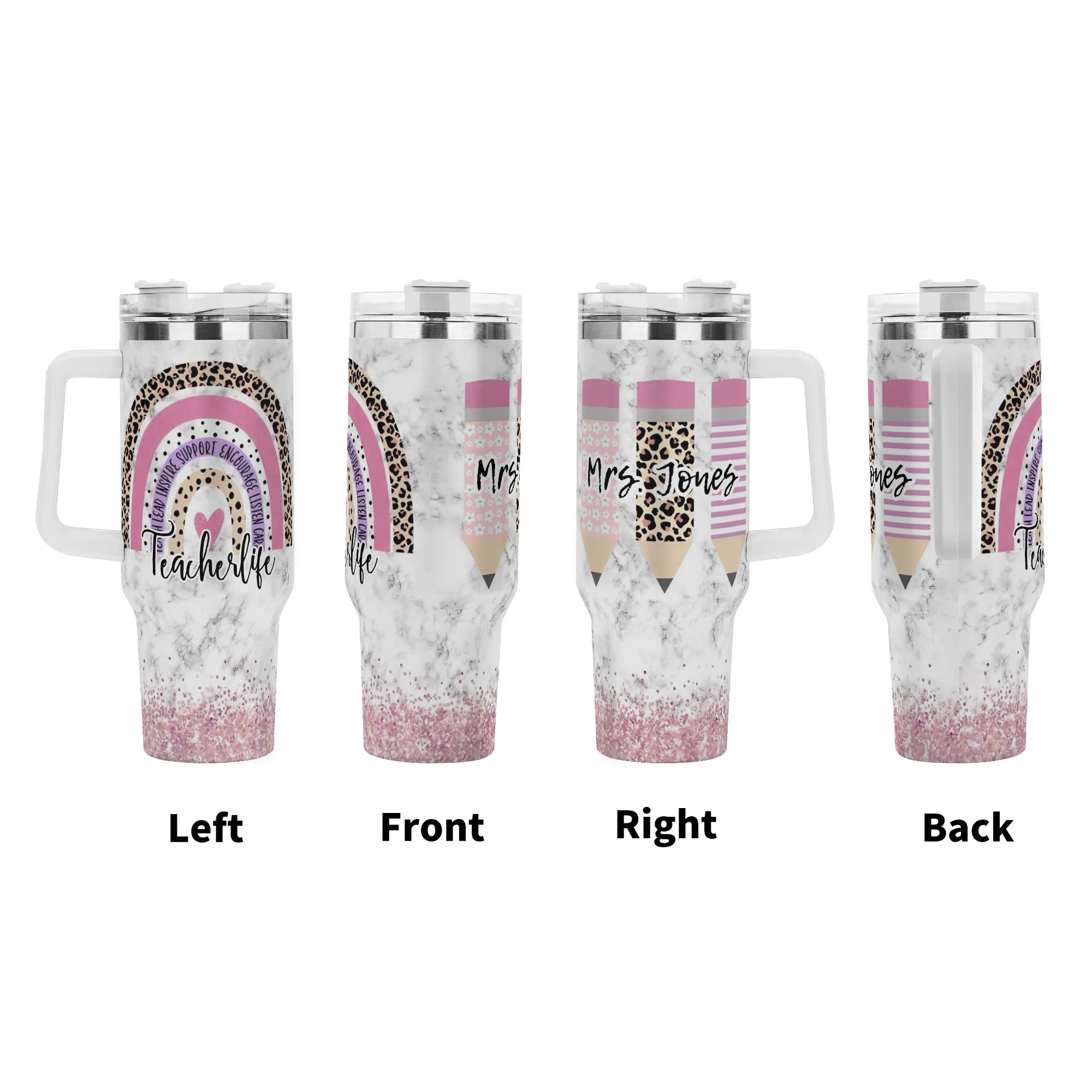 Personalized 40oz Stainless Steel Tumbler Gift With White Handle and Straw - Image 3