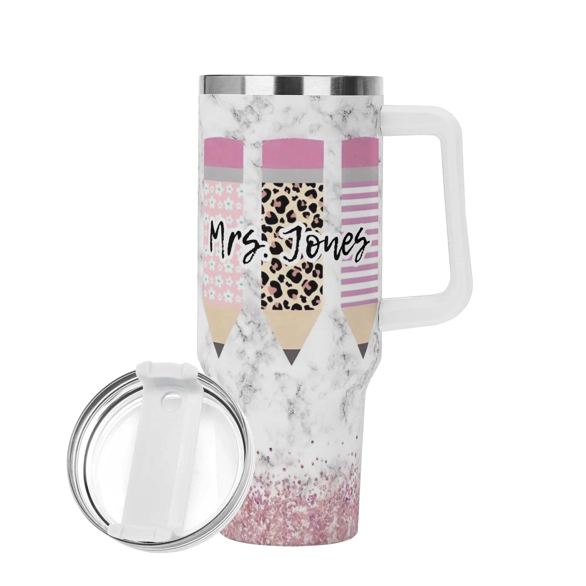 Personalized 40oz Stainless Steel Tumbler Gift With White Handle and Straw - Image 4