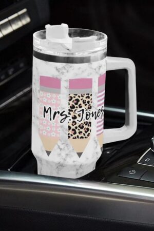 Personalized 40oz Stainless Steel Tumbler Gift With White Handle and Straw