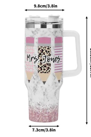 Personalized 40oz Stainless Steel Tumbler Gift With White Handle and Straw