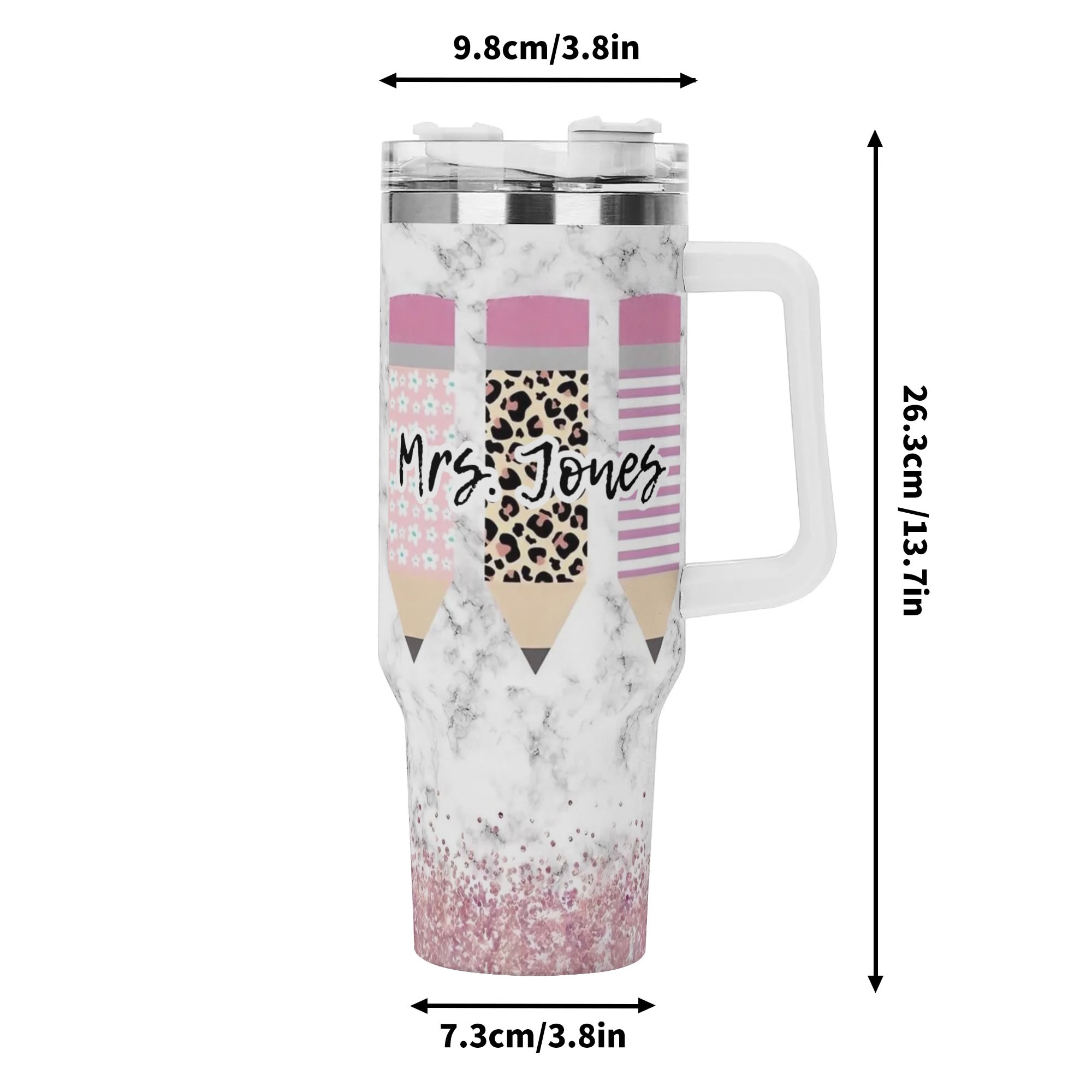 Personalized 40oz Stainless Steel Tumbler Gift With White Handle and Straw - Image 7