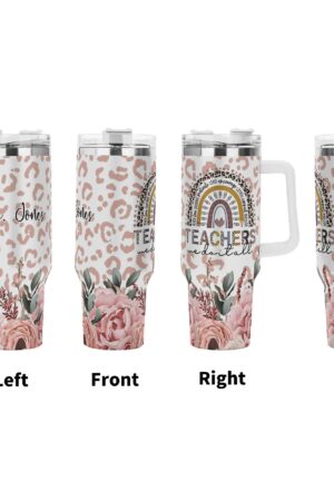 Personalized 40oz Stainless Steel Tumbler Gift With White Handle and Straw