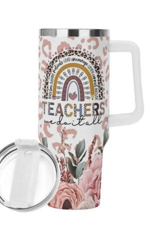 Personalized 40oz Stainless Steel Tumbler Gift With White Handle and Straw