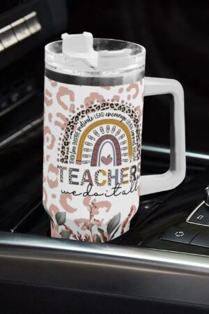 Personalized 40oz Stainless Steel Tumbler Gift With White Handle and Straw