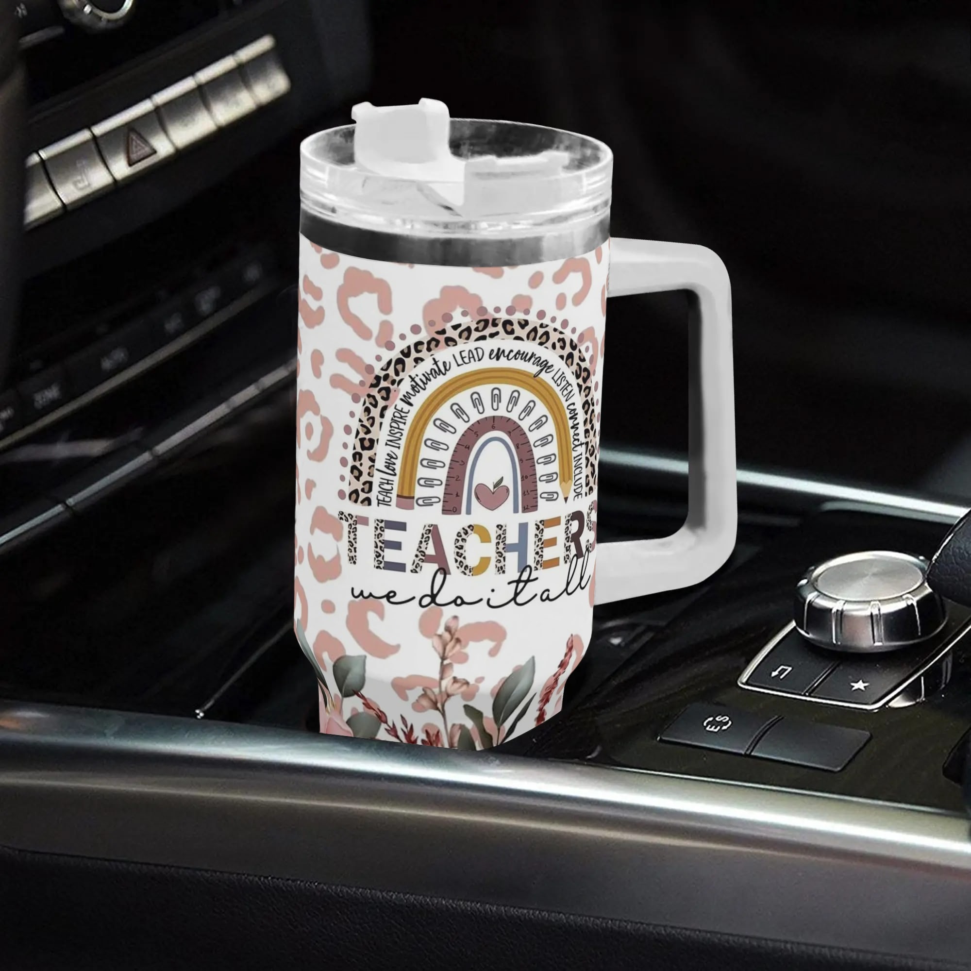 Personalized 40oz Stainless Steel Tumbler Gift With White Handle and Straw - Image 5