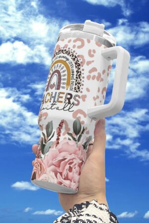 Personalized 40oz Stainless Steel Tumbler Gift With White Handle and Straw