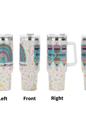 Personalized 40oz Stainless Steel Tumbler Gift With White Handle and Straw