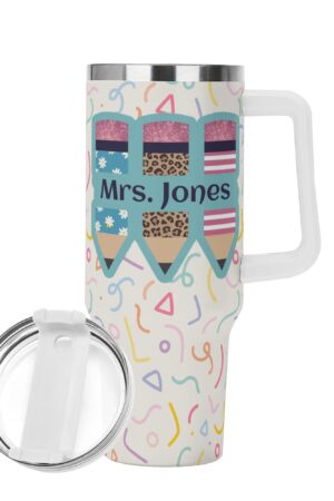 Personalized 40oz Stainless Steel Tumbler Gift With White Handle and Straw