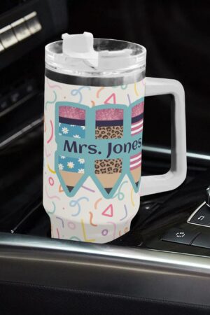 Personalized 40oz Stainless Steel Tumbler Gift With White Handle and Straw