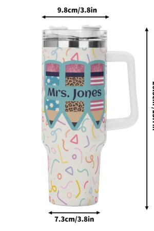 Personalized 40oz Stainless Steel Tumbler Gift With White Handle and Straw