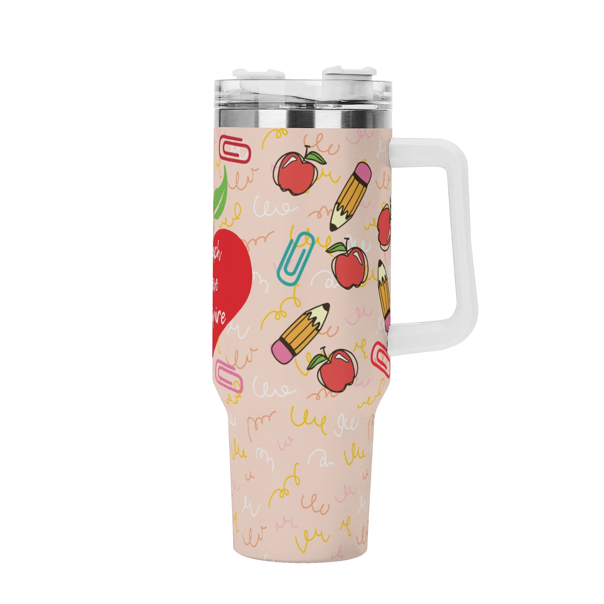 Personalized 40oz Stainless Steel Tumbler Gift With White Handle and Straw - Image 2