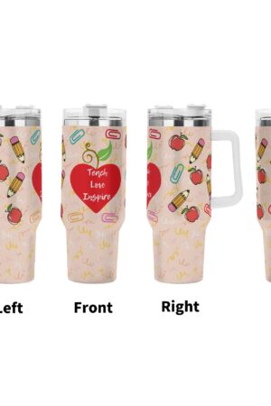 Personalized 40oz Stainless Steel Tumbler Gift With White Handle and Straw