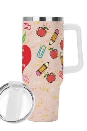 Personalized 40oz Stainless Steel Tumbler Gift With White Handle and Straw