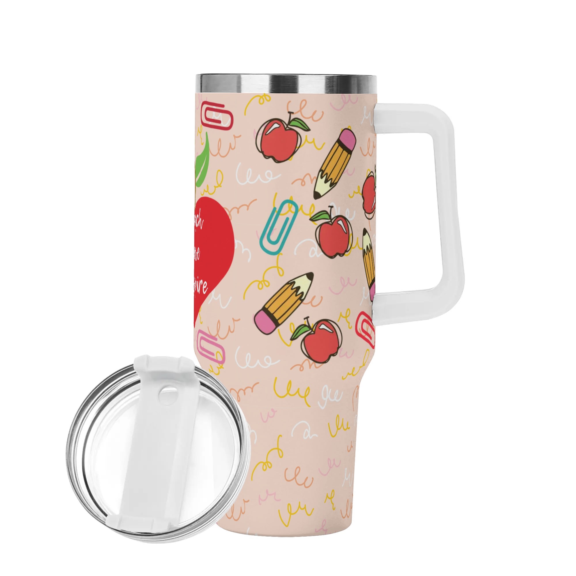 Personalized 40oz Stainless Steel Tumbler Gift With White Handle and Straw - Image 4