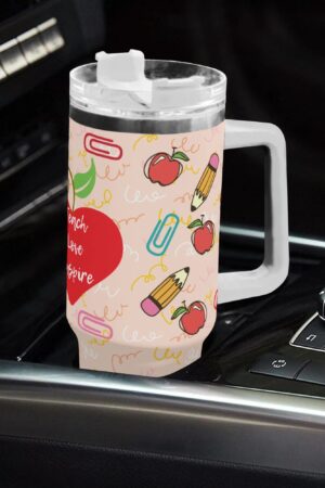 Personalized 40oz Stainless Steel Tumbler Gift With White Handle and Straw