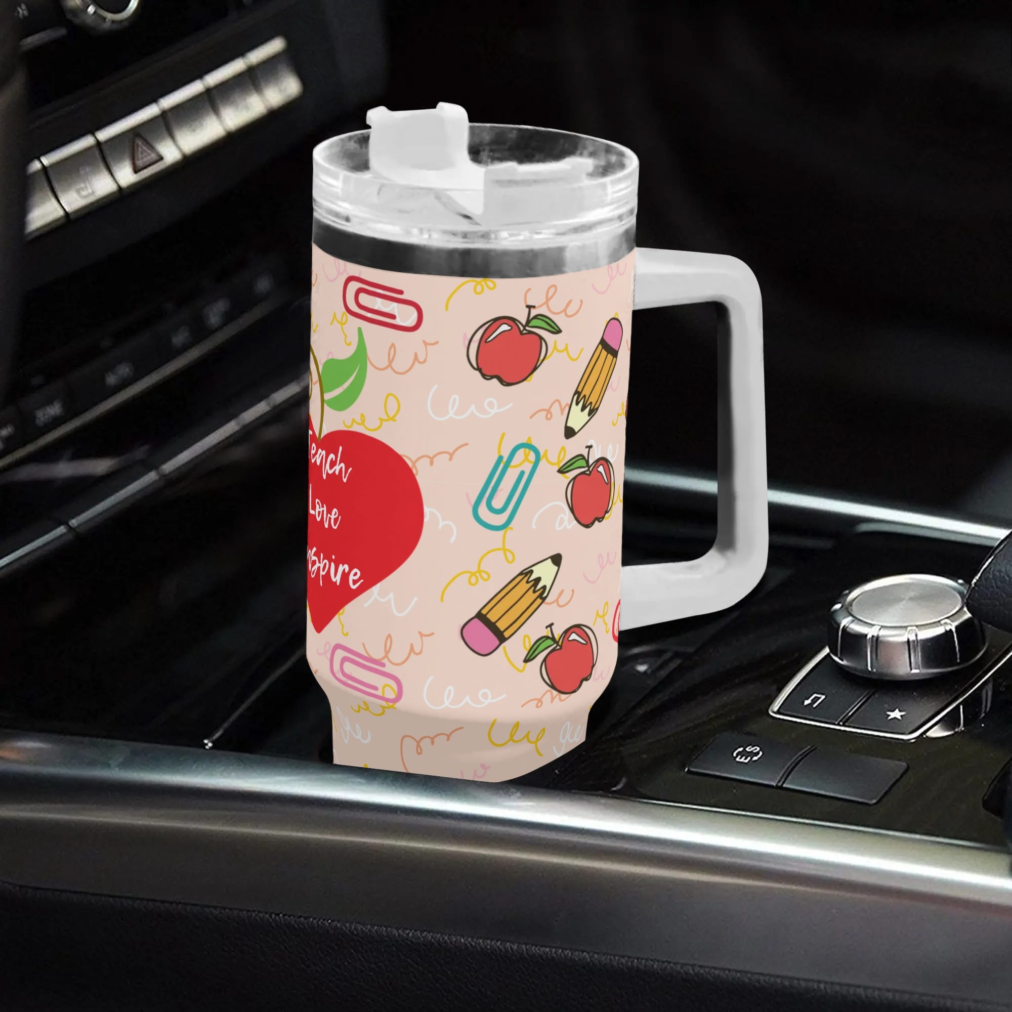 Personalized 40oz Stainless Steel Tumbler Gift With White Handle and Straw - Image 5