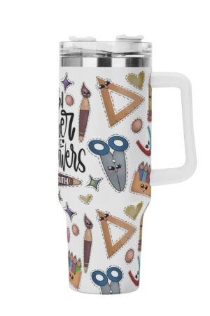 Personalized 40oz Stainless Steel Tumbler Gift With White Handle and Straw