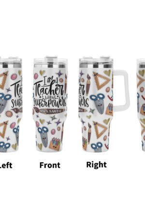 Personalized 40oz Stainless Steel Tumbler Gift With White Handle and Straw