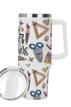 Personalized 40oz Stainless Steel Tumbler Gift With White Handle and Straw