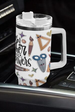 Personalized 40oz Stainless Steel Tumbler Gift With White Handle and Straw