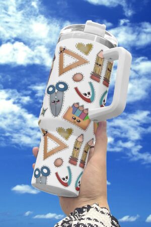 Personalized 40oz Stainless Steel Tumbler Gift With White Handle and Straw