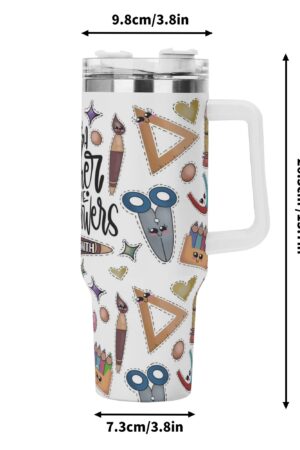 Personalized 40oz Stainless Steel Tumbler Gift With White Handle and Straw