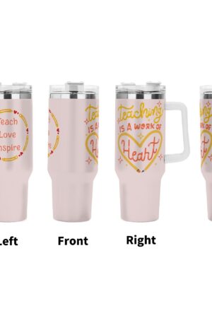 Personalized 40oz Stainless Steel Tumbler Gift With White Handle and Straw