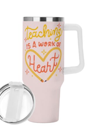 Personalized 40oz Stainless Steel Tumbler Gift With White Handle and Straw