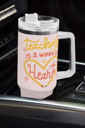 Personalized 40oz Stainless Steel Tumbler Gift With White Handle and Straw