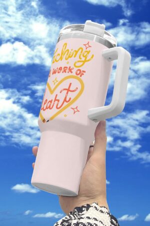 Personalized 40oz Stainless Steel Tumbler Gift With White Handle and Straw