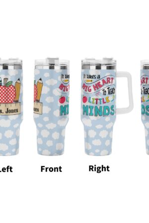 Personalized 40oz Stainless Steel Tumbler Gift With White Handle and Straw