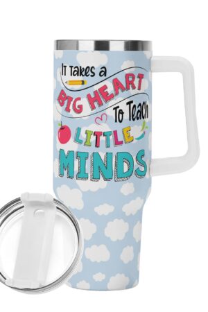 Personalized 40oz Stainless Steel Tumbler Gift With White Handle and Straw