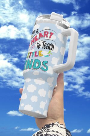 Personalized 40oz Stainless Steel Tumbler Gift With White Handle and Straw