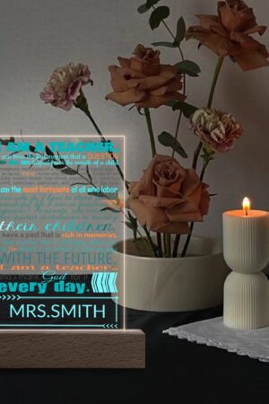 Personalized LED Rectangle Acrylic Night Light and Wooden Base Table Decor