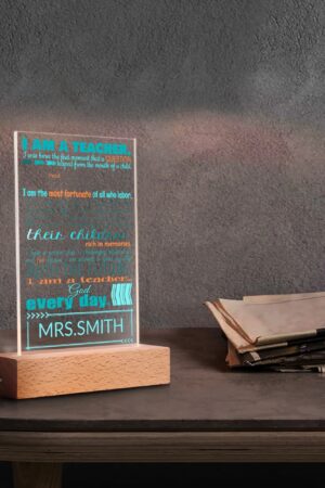 Personalized LED Rectangle Acrylic Night Light and Wooden Base Table Decor