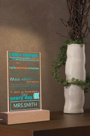 Personalized LED Rectangle Acrylic Night Light and Wooden Base Table Decor