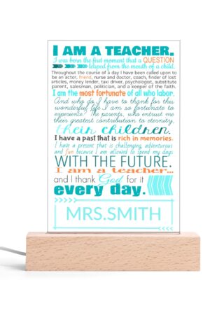 Personalized LED Rectangle Acrylic Night Light and Wooden Base Table Decor